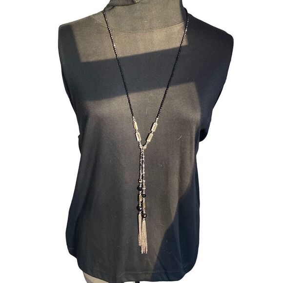 Anne Taylor loft long black crystal tassel necklace - Picture 6 of 11